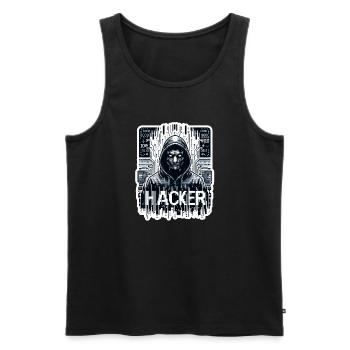 Hacker - Illustration - Men's Premium Organic Tank Top - black - Front - AI Model Male 178 light (178cm)