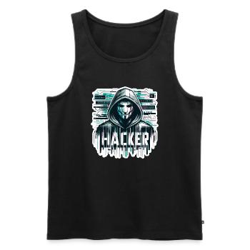 Hacker - Illustration - Men's Premium Organic Tank Top - black - Front - AI Model Male 178 light (178cm)
