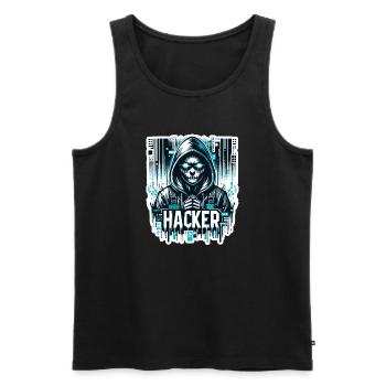 Hacker - Illustration - Men's Premium Organic Tank Top - black - Front - AI Model Male 178 light (178cm)