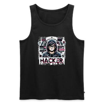 Hacker - Illustration - Men's Premium Organic Tank Top - black - Front - AI Model Male 178 light (178cm)