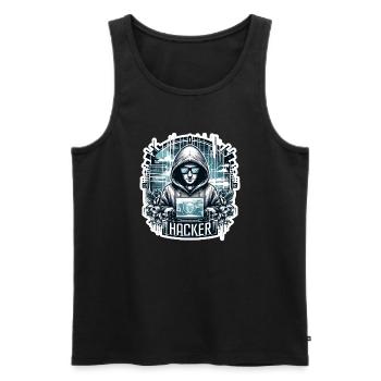 Hacker - Illustration - Men's Premium Organic Tank Top - black - Front - AI Model Male 178 light (178cm)