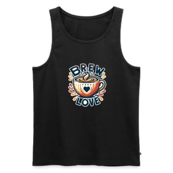 Brew Love - Kaffeetasse Illustration - Männer Premium Bio Tank Top - Schwarz - Vorne - AI Model Male 178 light (178cm)