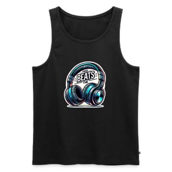 Feel the Beats - Illustration au casque - Débardeur bio Premium Homme - noir - Devant - Michal (187cm)