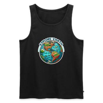 Explore Earth - Erde Illustration - Männer Premium Bio Tank Top - Schwarz - Vorne - AI Model Male 178 light (178cm)