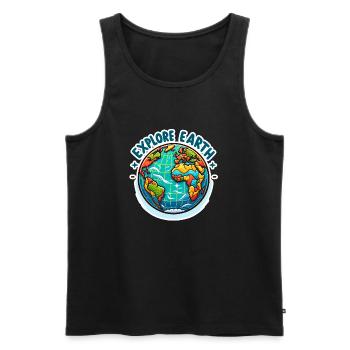 Explore Earth - Erde Illustration - Männer Premium Bio Tank Top - Schwarz - Vorne - AI Model Male 178 light (178cm)