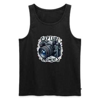 Capture Moments - Kamera Illustration - Männer Premium Bio Tank Top - Schwarz - Vorne - AI Model Male 178 light (178cm)