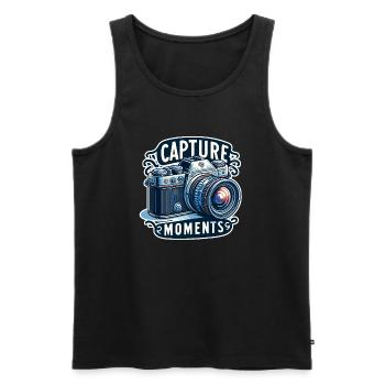 Capture Moments - Kamera Illustration - Männer Premium Bio Tank Top - Schwarz - Vorne - AI Model Male 178 light (178cm)