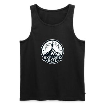 Explore more - Wanderer - Men's Premium Organic Tank Top - black - Front - AI Model Male 178 light (178cm)