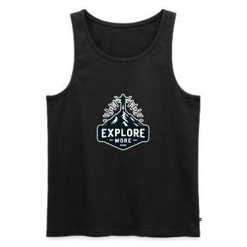 Explore more - Wanderer - Men's Premium Organic Tank Top - black - Front - AI Model Male 178 light (178cm)