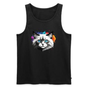 Ragdoll chat mignon mignon aquarelle peinture éclaboussure - Débardeur bio Premium Homme - noir - Devant - AI Model Male 178 light (178cm)
