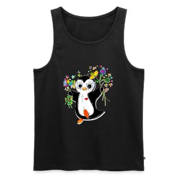 Penguin Kawaii Power Flower Joli Pingu - Débardeur bio Premium Homme - noir - Devant - AI Model Male 178 light (178cm)