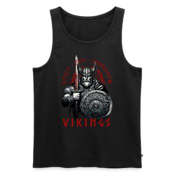 Valhalla Vikings with Sword, Shield and Runes - Men's Premium Organic Tank Top - black - Front - AI Model Male 178 light (178cm)