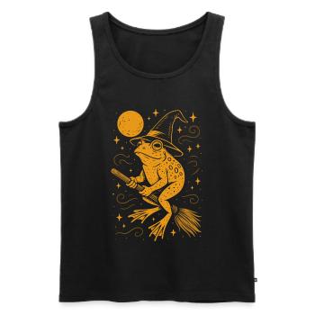Hexen Frosch mit Hut auf Besen - Männer Premium Bio Tank Top - Schwarz - Vorne - AI Model Male 178 light (178cm)