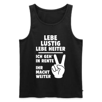 Funny pension message with peace sign - Men's Premium Organic Tank Top - black - Front - AI Model Male 178 light (178cm)
