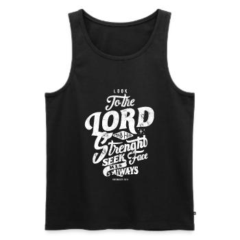 SEIGNEUR FORT FORT PLUS FORT SENTIR JÉSUS DIEU BIBLE MOTIFS - Débardeur bio Premium Homme - noir - Devant - Michal (187cm)