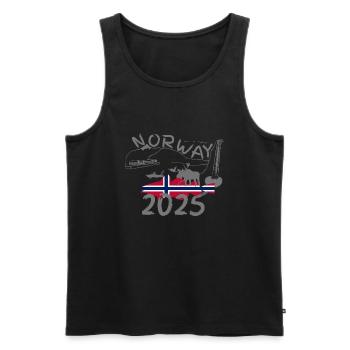 Norvège 2025 Morue avec montagnes et pêche à l’orignal - Débardeur bio Premium Homme - noir - Devant - Michal (187cm)