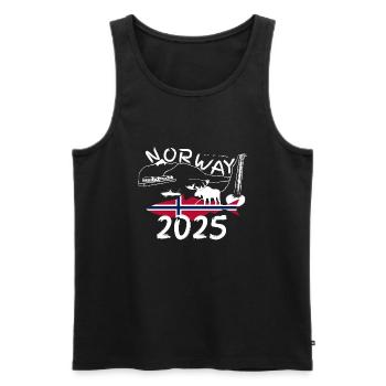 Norvège 2025 Goberge avec montagnes et pêche à l’orignal - Débardeur bio Premium Homme - noir - Devant - Michal (187cm)