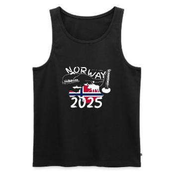 Norway 2025 Plaice with Mountains and Moose Fishing - Men's Premium Organic Tank Top - black - Front - AI Model Male 178 light (178cm)