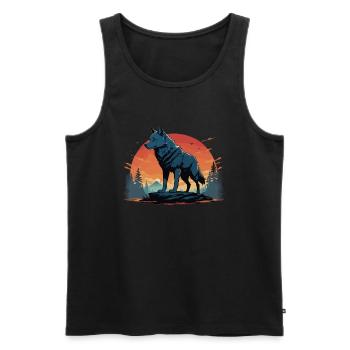 Wolf Howling Golden Hour Landscape Illustration - Men's Premium Organic Tank Top - black - Front - AI Model Male 178 light (178cm)