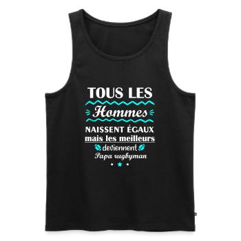 papa rugbyman, cadeau fête des pères - Débardeur bio Premium Homme - noir - Devant - Michal (187cm)