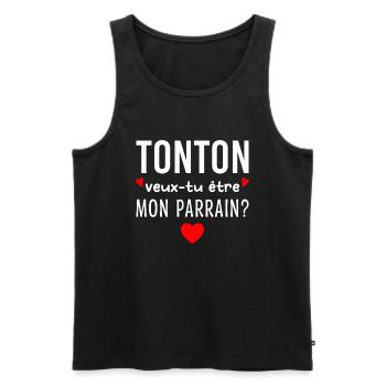 Tonton Veux-tu être Mon Parrain Futur Parrain - Débardeur bio Premium Homme - noir - Devant - Michal (187cm)
