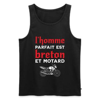 L'Homme Parfait Est Breton Motard - Débardeur bio Premium Homme - noir - Devant - Michal (187cm)