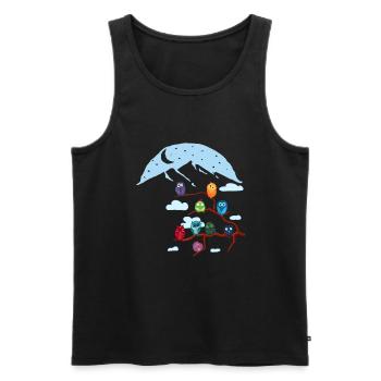 "Owl Conference" Mountain Scenery Graphic Design - Men's Premium Organic Tank Top - black - Front - AI Model Male 178 light (178cm)