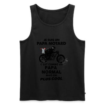 Papa Motard et chat humour cadeau moto - Débardeur bio Premium Homme - noir - Devant - AI Model Male 178 light (178cm)