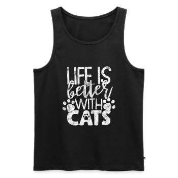 La vie est meilleure avec les chats - Funny Cat Dictons - Débardeur bio Premium Homme - noir - Devant - Michal (187cm)