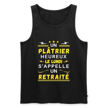 Un plâtrier heureux le lundi s'appelle un retraité - Débardeur bio Premium Homme - noir - Devant - Michal (187cm)