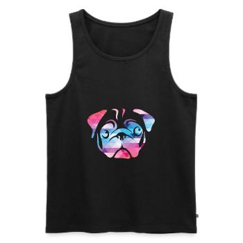 T-shirt à motif de carlin, tête de cyclomoteur de couleur géométrique - Débardeur bio Premium Homme - noir - Devant - AI Model Male 178 light (178cm)