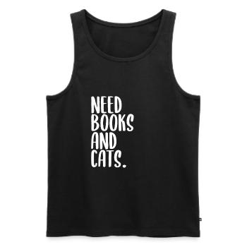 Bücher und Katzen Spruch - Männer Premium Bio Tank Top - Schwarz - Vorne - AI Model Male 178 light (178cm)