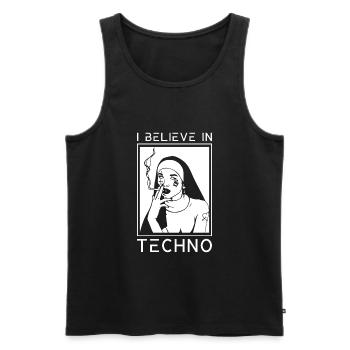 Raver religion techno religion religieuse - Débardeur bio Premium Homme - noir - Devant - AI Model Male 178 light (178cm)