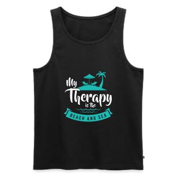 Beach sea vacation saying palm trees - Men's Premium Organic Tank Top - black - Front - AI Model Male 178 light (178cm)