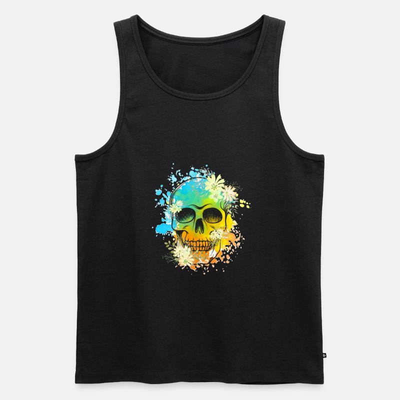 Skull Blumen - Männer Premium Bio Tank Top - Schwarz