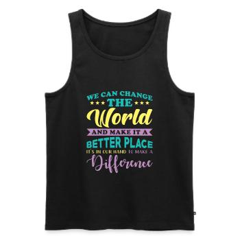 Beautiful saying better world - Men's Premium Organic Tank Top - black - Front - AI Model Male 178 light (178cm)
