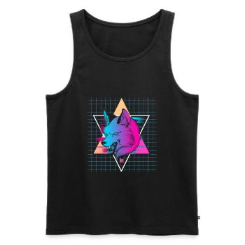 Japan Vaporwave Wolf - Männer Premium Bio Tank Top - Schwarz - Vorne - AI Model Male 178 light (178cm)