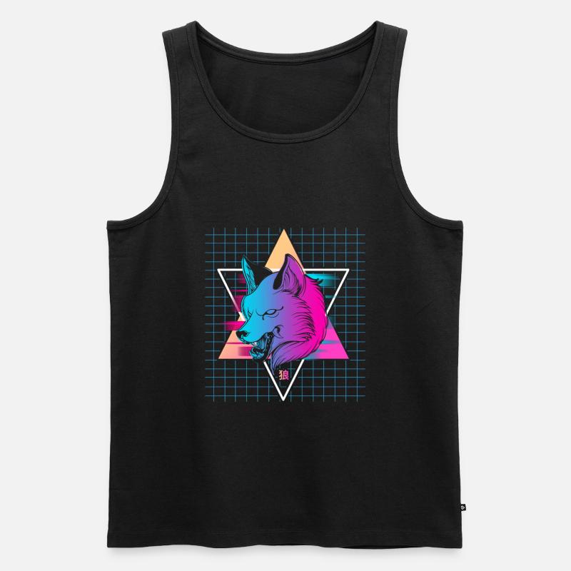 Japan Vaporwave Wolf - Männer Premium Bio Tank Top - Schwarz