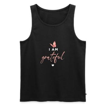 Grateful Butterfly Inspiration Saying - Men's Premium Organic Tank Top - black - Front - AI Model Male 178 light (178cm)