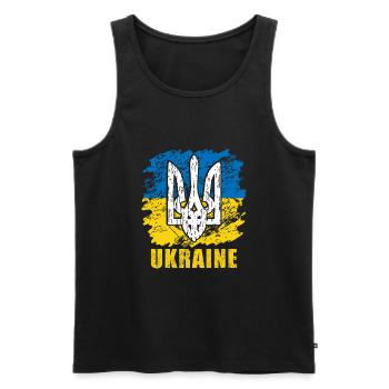 Drapeau de l’Ukraine avec le symbole de l’Ukraine - Débardeur bio Premium Homme - noir - Devant - AI Model Male 178 light (178cm)