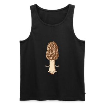 Funny Yoga Fungi Meditating Morel Mushroom - Men's Premium Organic Tank Top - black - Front - AI Model Male 178 light (178cm)