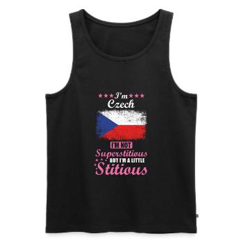 Tchèque Mme Superstitious Stitious - Débardeur bio Premium Homme - noir - Devant - AI Model Male 178 light (178cm)