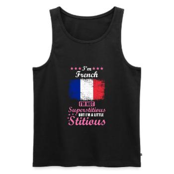 French Woman Superstitious Stitious - Men's Premium Organic Tank Top - black - Front - AI Model Male 178 light (178cm)