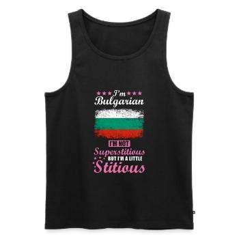Bulgarian Woman Superstitious Stitious - Men's Premium Organic Tank Top - black - Front - AI Model Male 178 light (178cm)