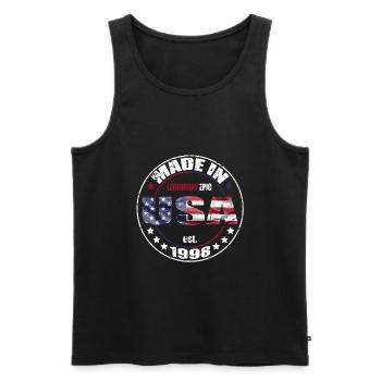 Dicton d’anniversaire né aux États-Unis en 1998 - Débardeur bio Premium Homme - noir - Devant - Michal (187cm)