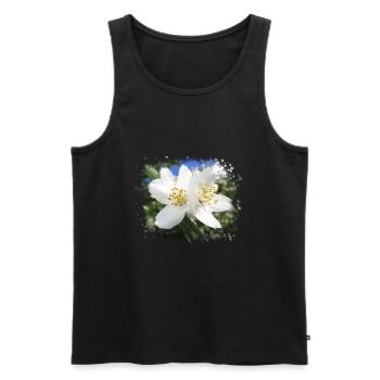 white, blooming flowers, blossoms in summer, nature - Men's Premium Organic Tank Top - black - Front - AI Model Male 178 light (178cm)