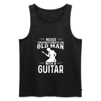 Vieil homme avec un dicton de guitare - Débardeur bio Premium Homme - noir - Devant - Michal (187cm)