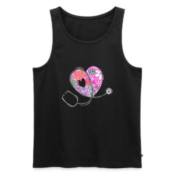 Stéthoscope de soins de santé - Flower Love Heart 3 - Débardeur bio Premium Homme - noir - Devant - AI Model Male 178 light (178cm)