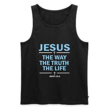 Jesus Faith entwirft für Frauen - Männer Premium Bio Tank Top - Schwarz - Vorne - AI Model Male 178 light (178cm)