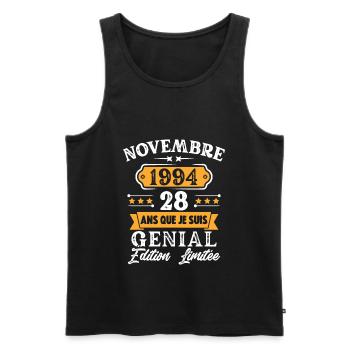 Cadeau D'anniversaire 28 Ans Novembre 1994 Rétro - Débardeur bio Premium Homme - noir - Devant - Michal (187cm)